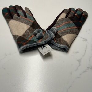 Plaid Gloves with Pom-Pom Detail
